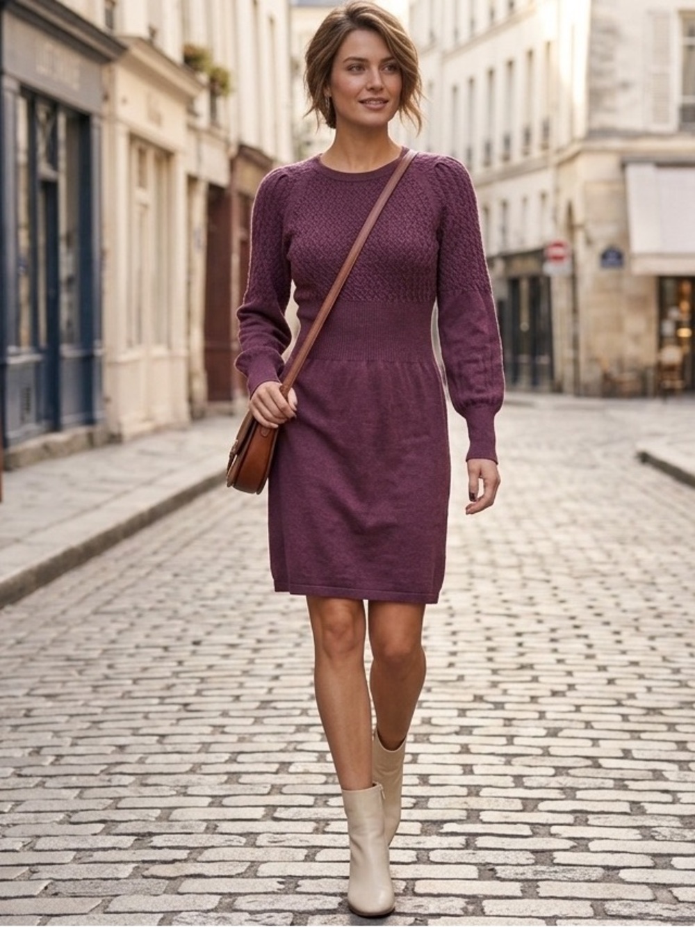 prAna Women’s XL Purple Organic Cotton Textured Knit Sweater Dress Long Sleeve